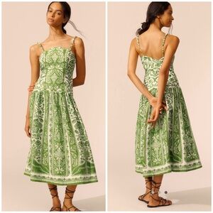 Anthropologie Green and White Midi Dress